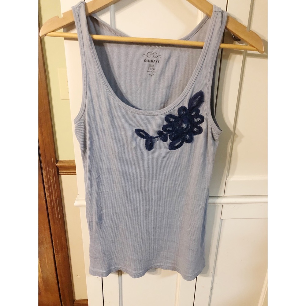Baby blue tank with blue flower